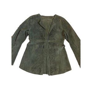 Willi Smith Suede Leather Laser Cut Boho Jacket Green